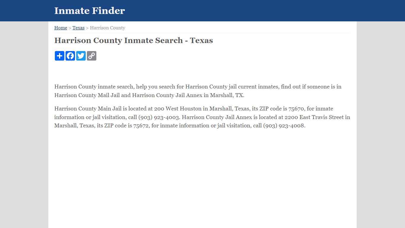 Harrison County Inmate Search - Texas
